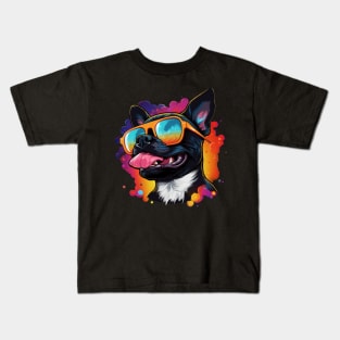 Retro Wave Boston Terrier Dog Kids T-Shirt